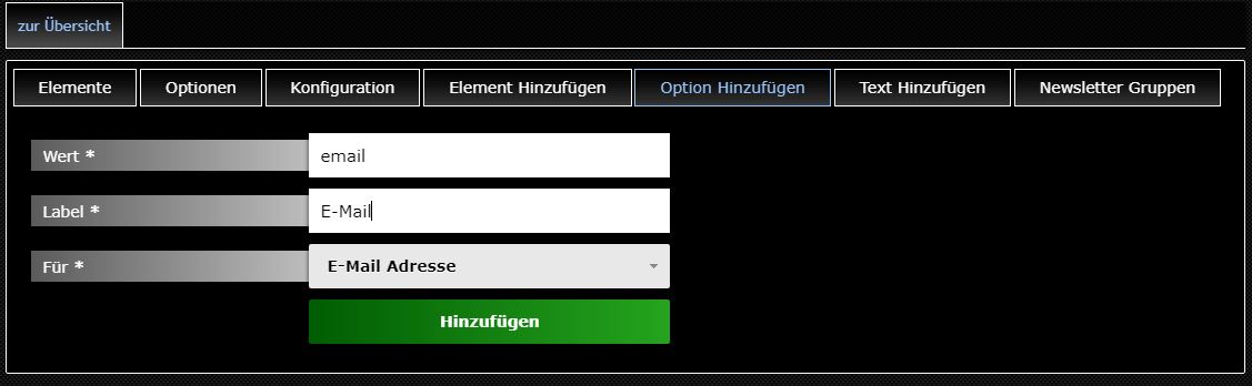 Abb. 1: Option hinzufügen - Einstellungen
