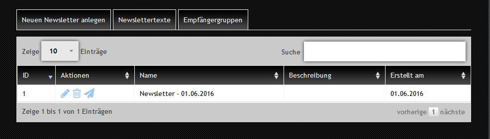 Abb. 1: Newsletter bearbeiten / löschen