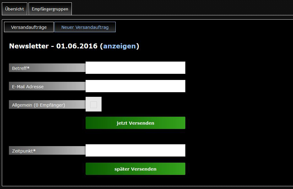 Abb. 3: Newsletter versenden - Versandauftrag