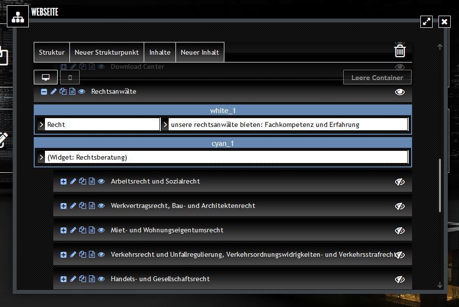 Abb. 2: Webseiten-Struktur mit ausgeklapptem Strukturpunkt