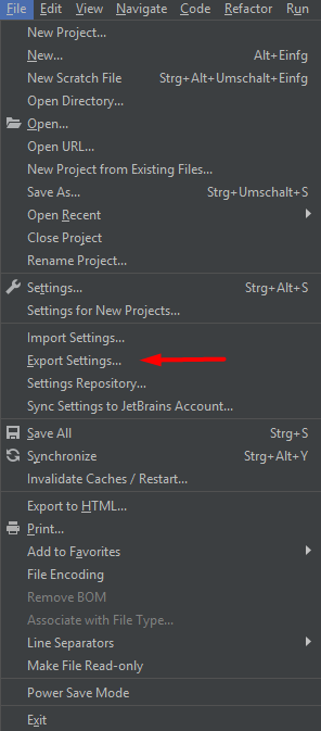 File > Export Settings